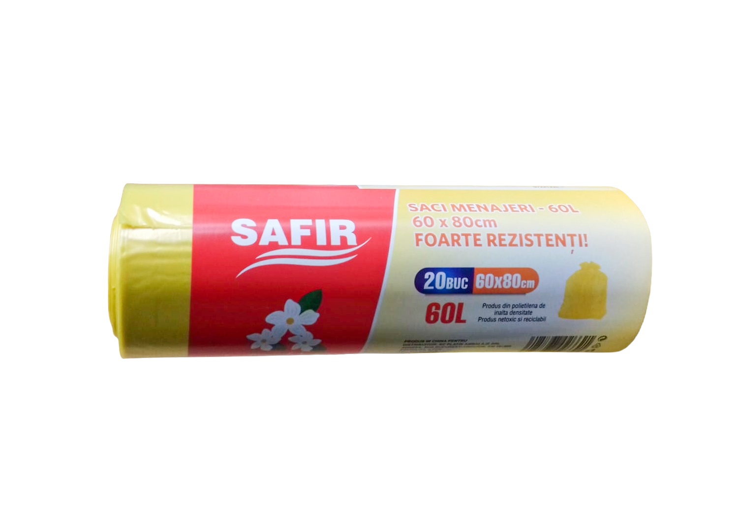 Saci menajeri Premium 60 L  20 buc /rola  galbeni  parfumati  Safir